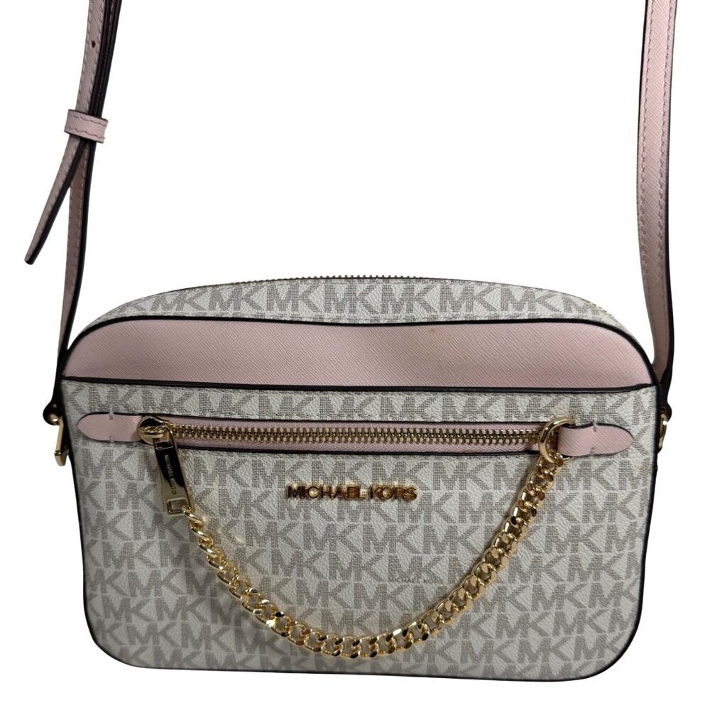 Michael Kors Jet Set East West Large Logo Powder Blush Multi Color Crossbody Ba